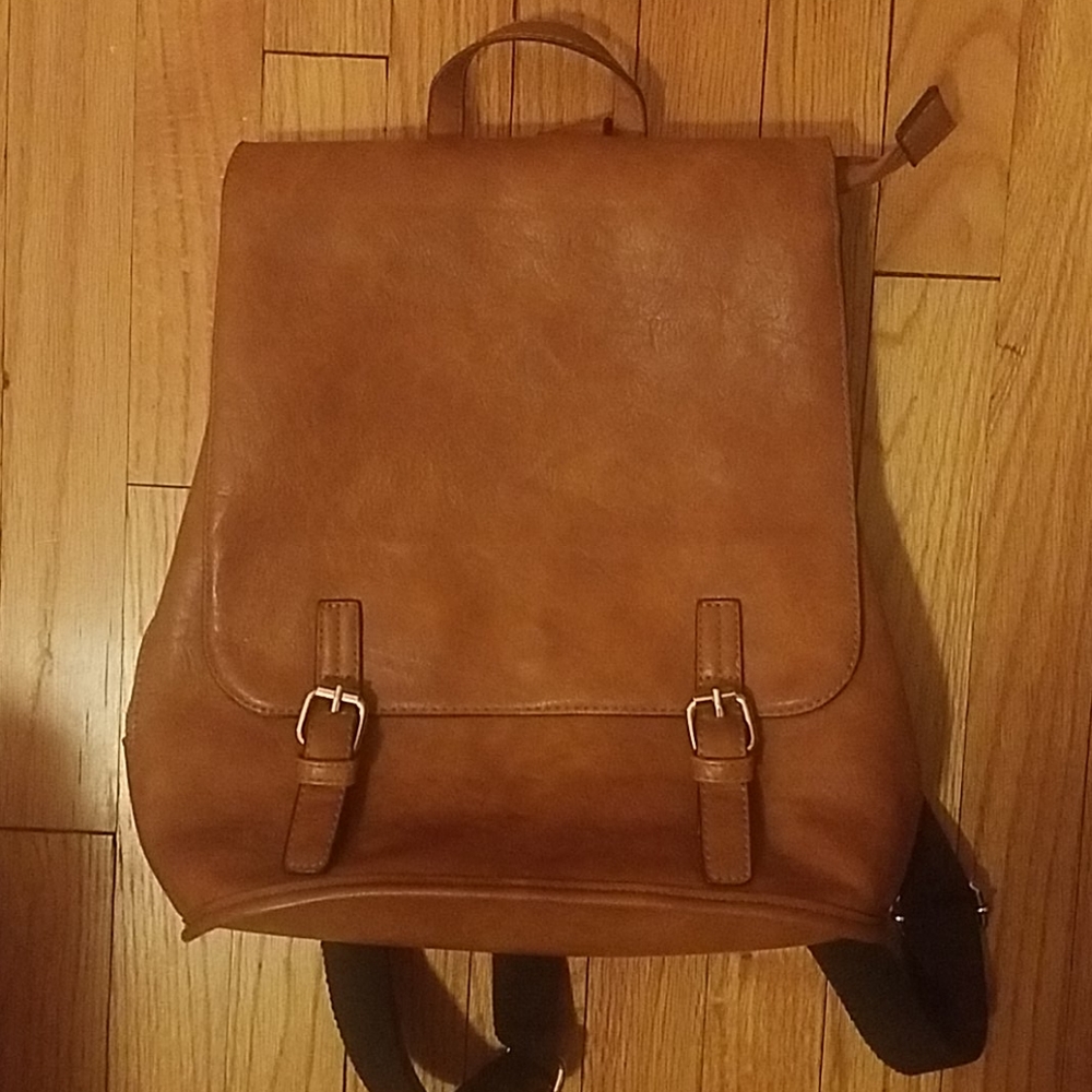 Brown Faux Leather Backpack